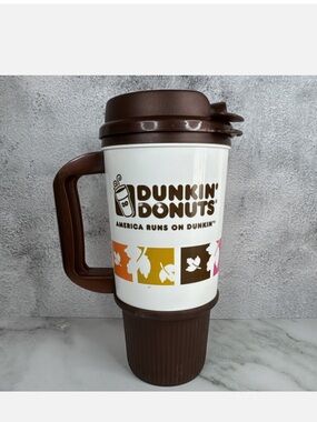 Vintage Dunkin Donuts Travel Mug 24 oz Tumbler Brown USA BPA Free Retro Cup